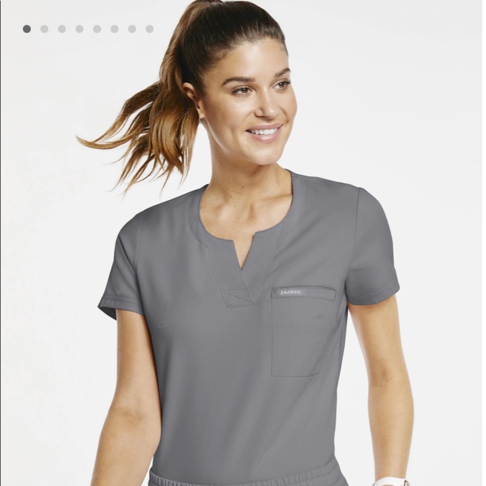 Jaanuu Women’s 1-Pocket Tuck-In Scrub Top in Gray